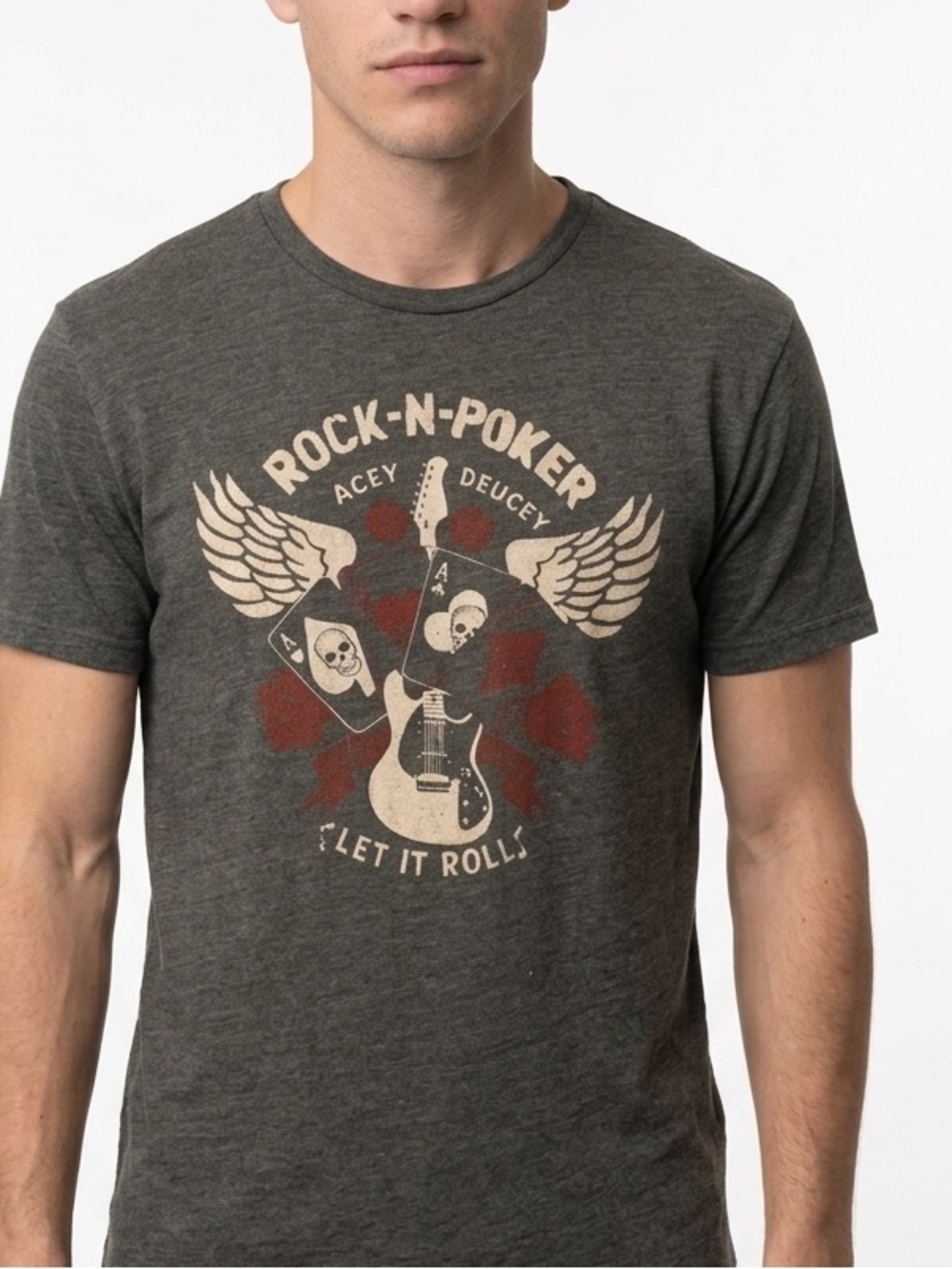 LUCKY Brand‎ gray tee shirt. Lucky brand rock & roll transfer on front. Size L